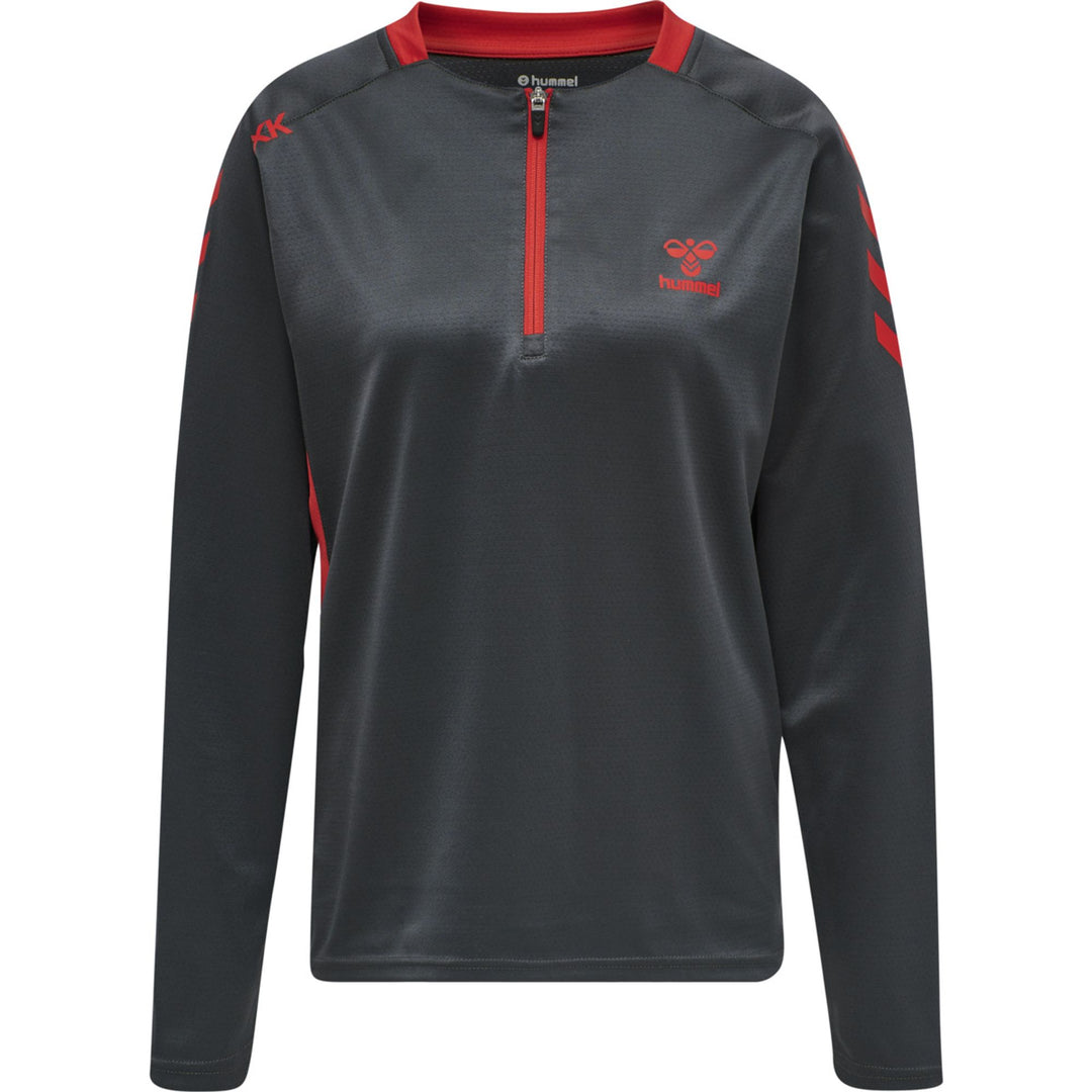 Hummel Hmlaction Poly Half Zip Sweat Woman - ebony/flame scarlet