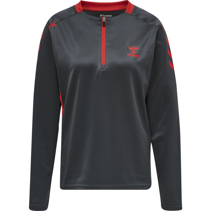 Hummel Hmlaction Poly Half Zip Sweat Woman - ebony/flame scarlet