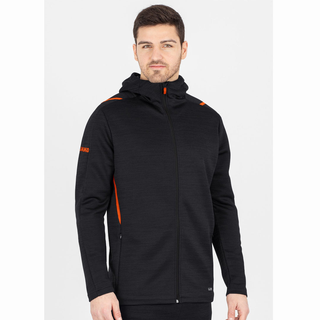 Jako Freizeitjacke Challenge Mit Kapuze - schwarz meliert/neonorange