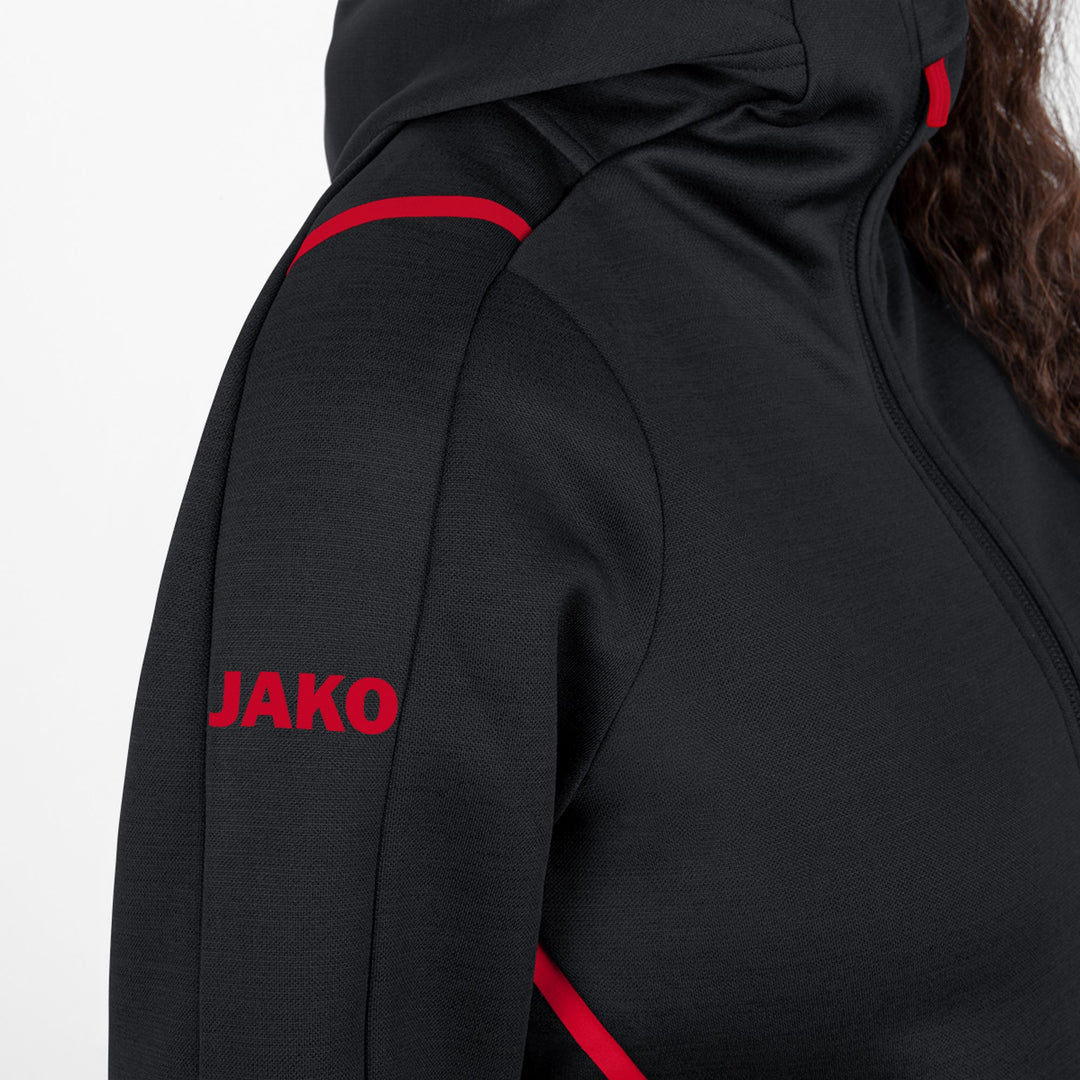 Jako Freizeitjacke Challenge Mit Kapuze - schwarz meliert/rot