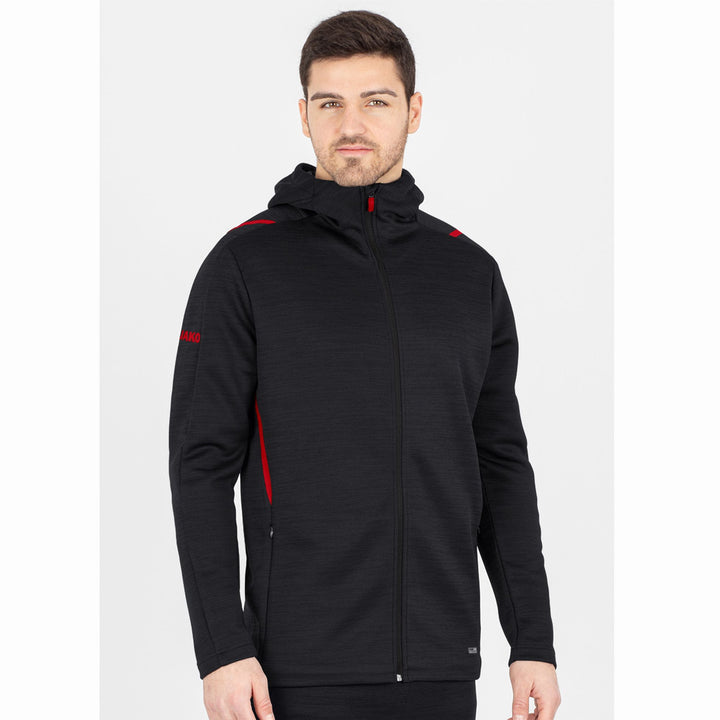 Jako Freizeitjacke Challenge Mit Kapuze - schwarz meliert/rot