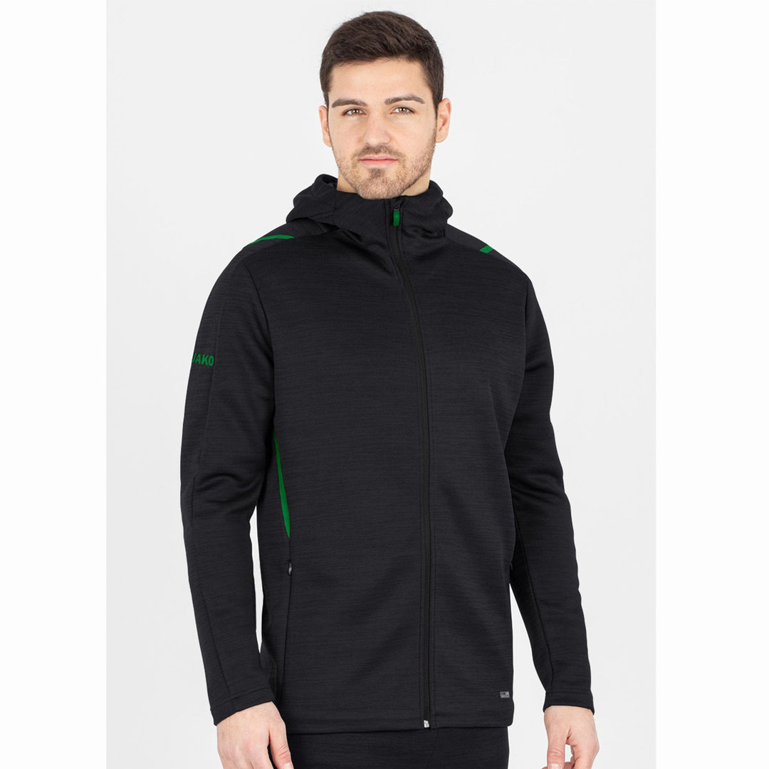 Jako Freizeitjacke Challenge Mit Kapuze - schwarz meliert/sportgrün