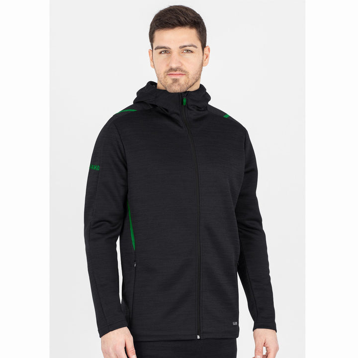 Jako Freizeitjacke Challenge Mit Kapuze - schwarz meliert/sportgrün