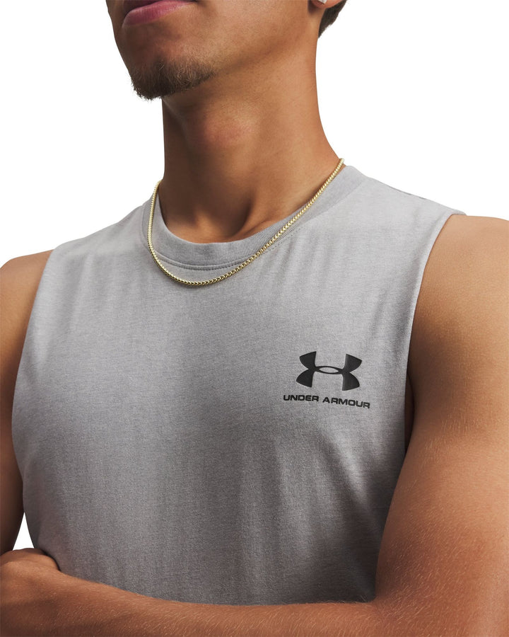 Under Armour Ua Left Chest Cut Off Tank - steel light heather