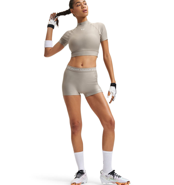 Under Armour Heatgear Crop Mock Ss - timberwolf taupe