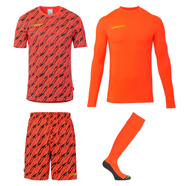Uhlsport Progressive Torwart Set - fluo rot/schwarz/fluo gel